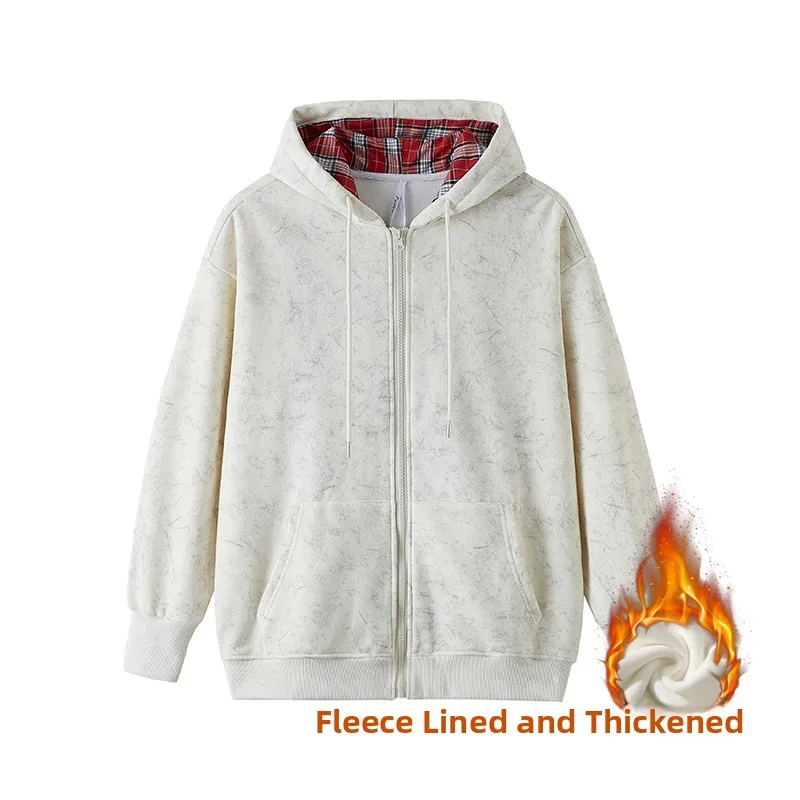 

Men's Fce Lined Hoodie Long Sve Zipper Casual Top Youth Autumn Winter Faion Polyester Fiber Windproof Hooded Sweatirt