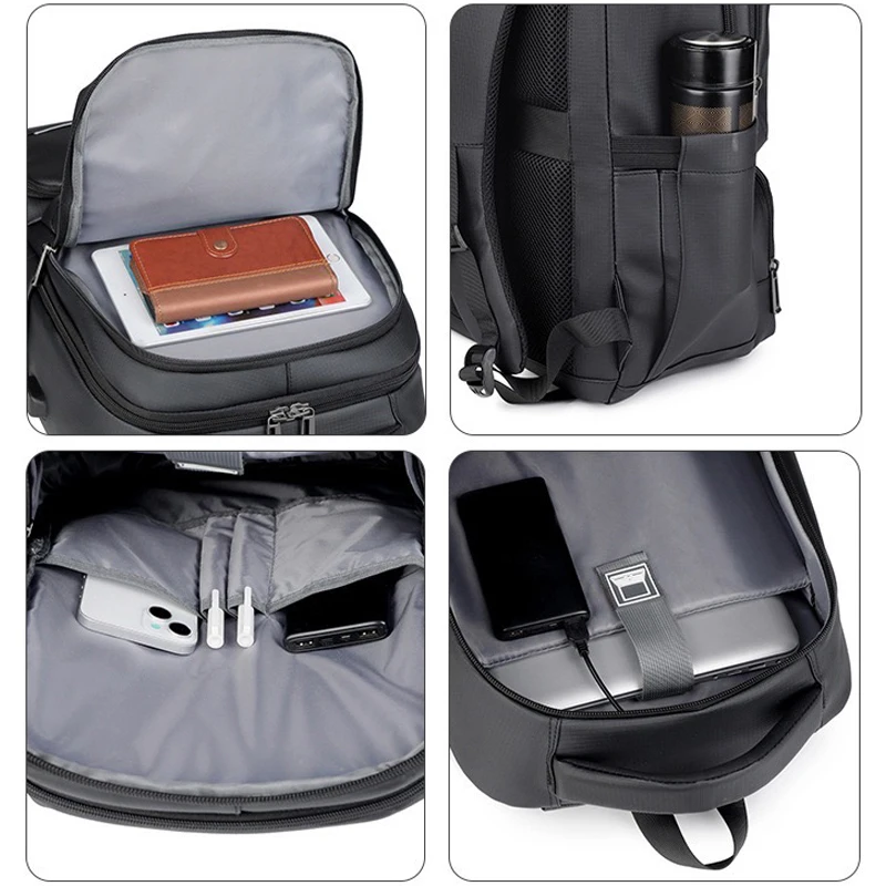 Large Capacity Men's Laptop Backpack Waterproof Fabric Three Layer Compartments USB Charging Port Business Teenager School Bag