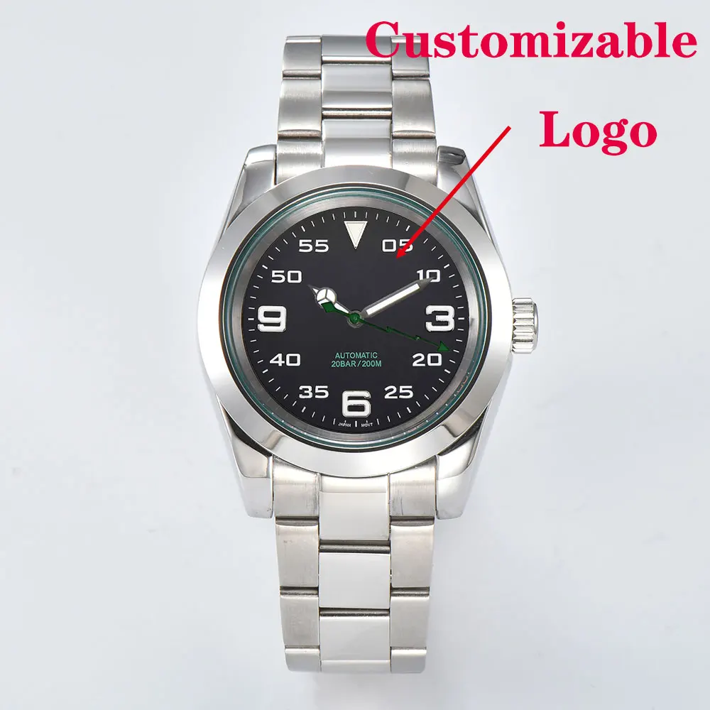 39 ミリメートルメンズ腕時計 NH35 自動機械式ムーブメントサファイアガラスステンレススチールストラップビジネスカスタム腕時計