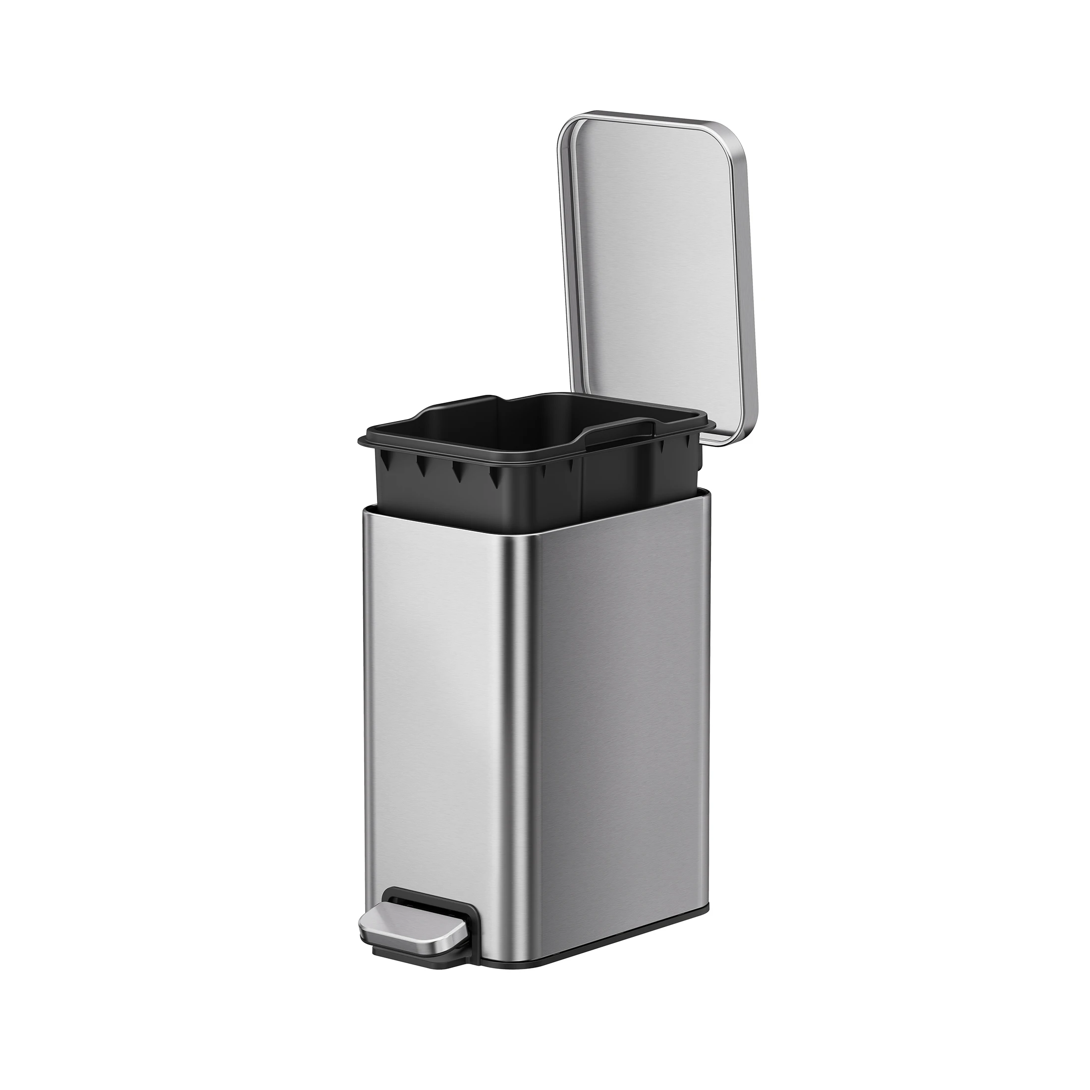 

Bedroom / Office Trash Can, 2.6 Gallon Small Stainless Steel Step Garbage Bucket Bin with Soft Close Lid, Silver