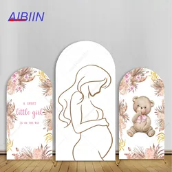 Bear Baby Shower Arch Backdrop Cover Boho Flower Pampas Sweet Girl Party Decor Maternity Pregnant Portrait Wall Background