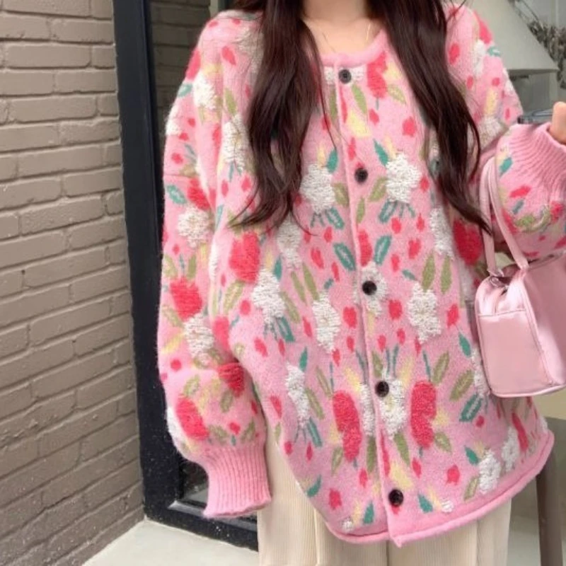 

Lazy Wind Sweater Cardigan 2025 Autumn and Winter Sweet Flowers Women's Knitted Coat