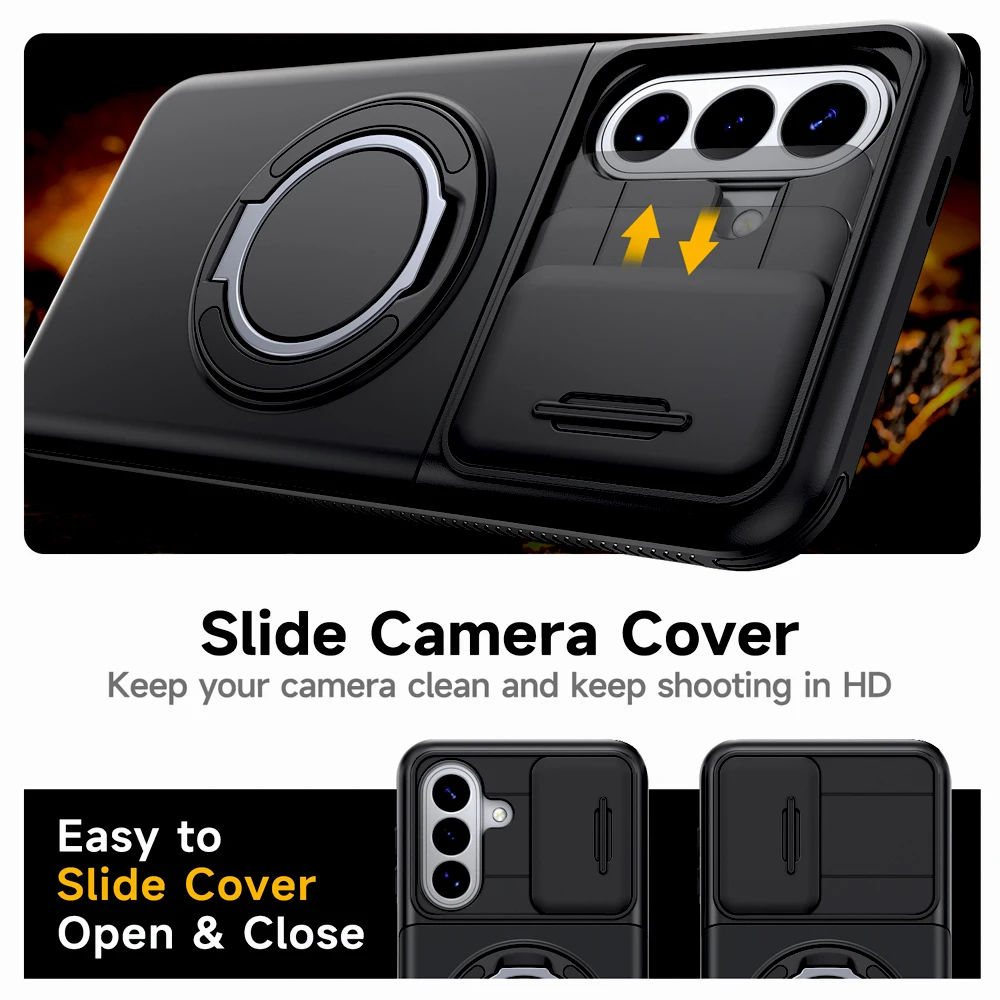 Armor Magnetic Case For Samsung Galaxy S26 S25 S24 FE Plus Phone Wallet Card Slot Ring Stand Holder Lens Protective Cover Funda view 5