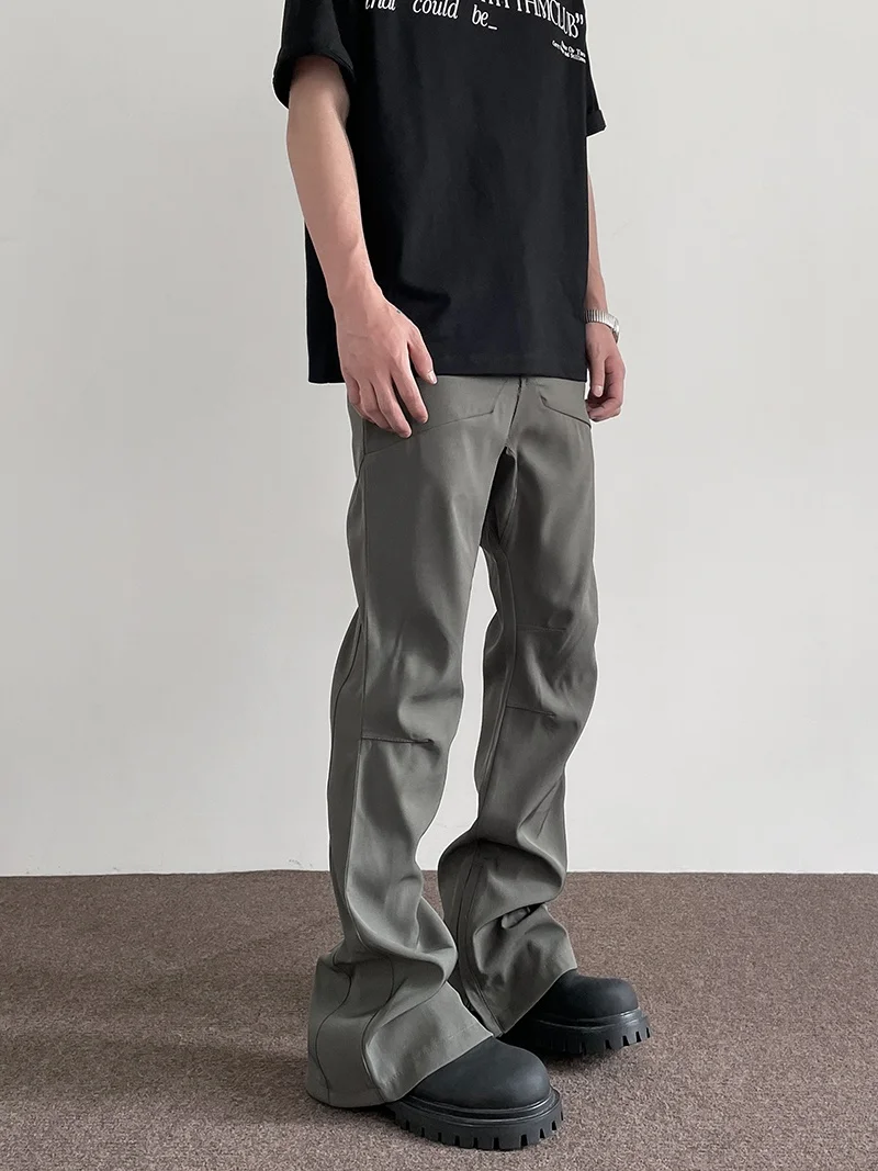 

Cleanfit American High Street Casual Pants Zipper Slit Pleated West Pants Straight Micro Flared Vibe Trousers for Youth