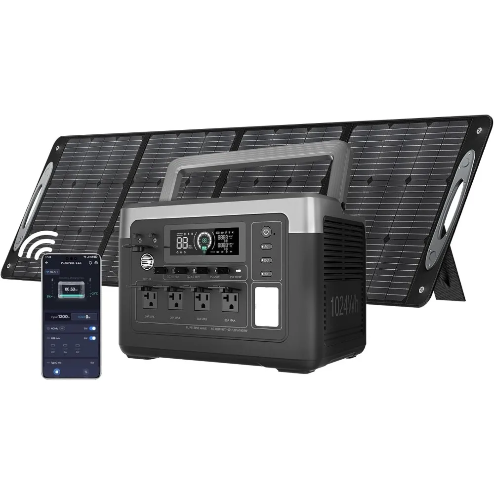 

Электростанция P1000 PLUS 1800 Вт с солнечной панелью 100 Вт, солнечный генератор 1024 Втч, быстрая зарядка 1200 Вт, управление через приложение, аварийное LiFePO4
