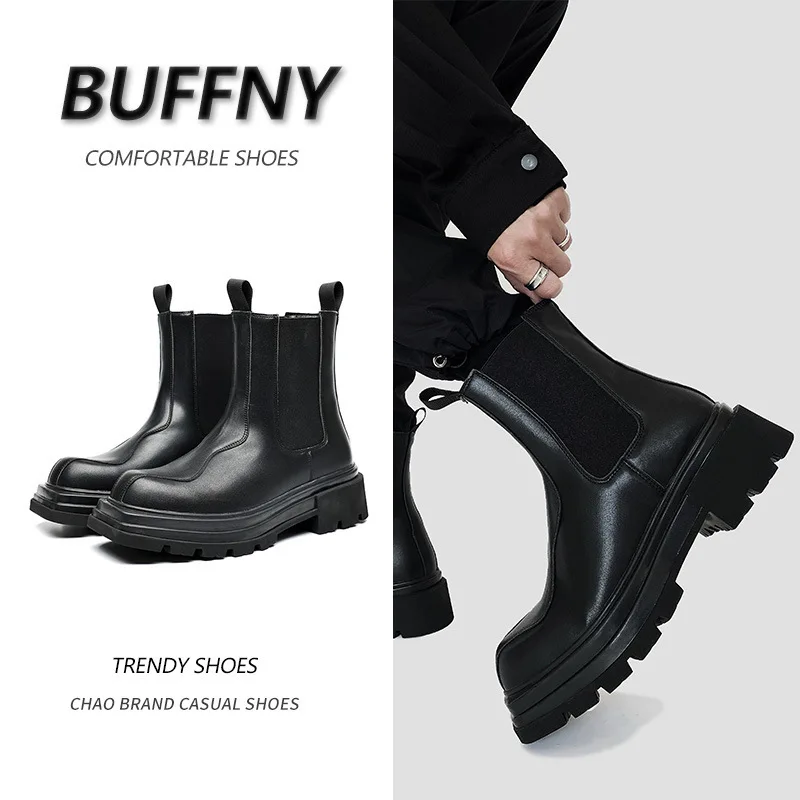 

Высокие ботинки челси на британской платформе, мужские высококачественные зимние новые модные кожаные ботинки на платформе