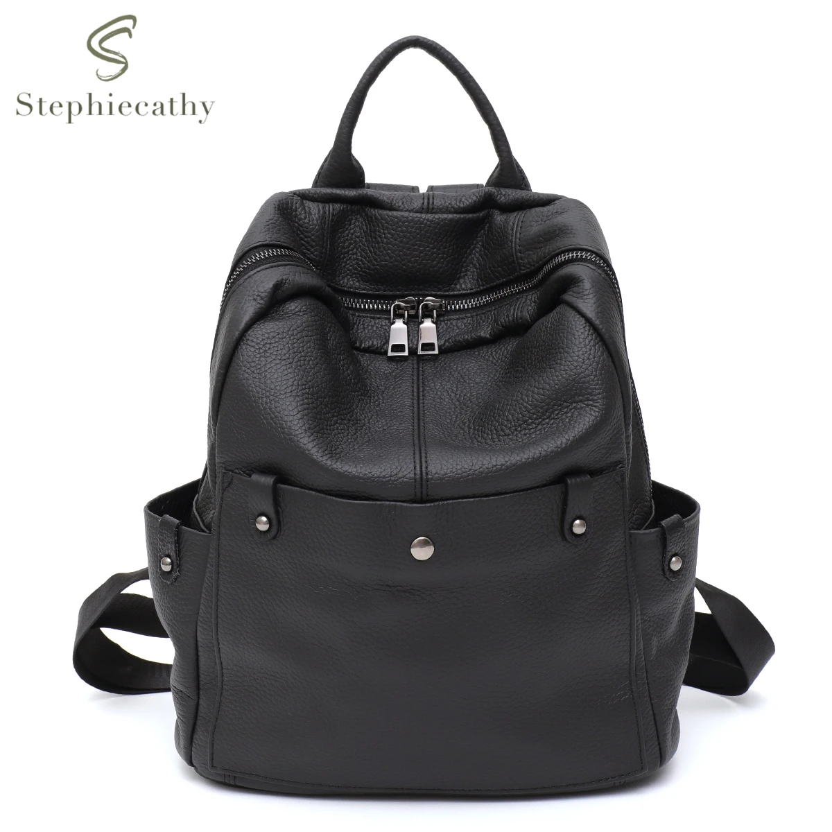 SC Multi Pockets Large Capacity Daily Backpack Unisex Casual Travel Business College Knapsack Soft Genuine Cowhide Versatile 