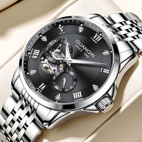 GUANQIN Mechanical Watches for Man Automatic Movement Skeleton Subdial Leisure 30M Water Resistance Luminous Luxury Wristwatches