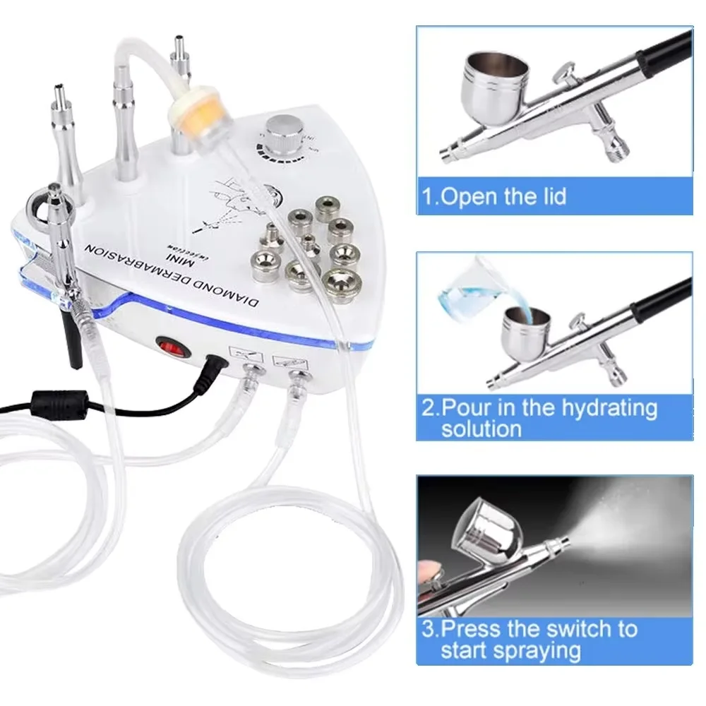 Draagbare Crystal Dermabrasie Kit Schoonheid Huidapparaat 3-in-1 Diamond Tip Microdermabrasie Vacuüm Mee-eter Gezichtsmachine