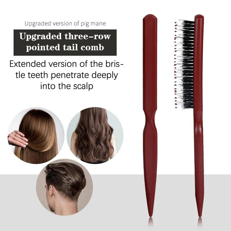 

Boar Bristle Teasing Brush Comb With Rat Tail For Hair Sectioning For Edge Control Backcombing Smoothing Styling Hair Tool