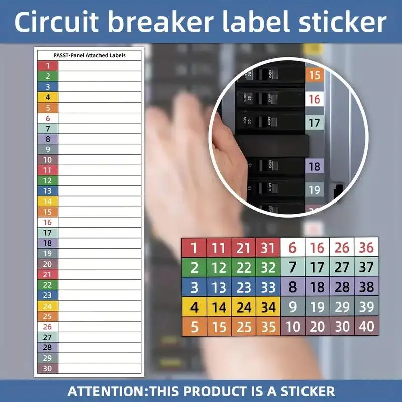 Sticker Set With Circuit Breaker Labels - Handwritten Stickers For Electrical Panels, Boxes, And Shielding Covers