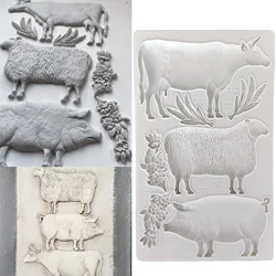 Farm Animals, Cattle, Sheep, Pigs Silicone Mold Fondant Cake Decorating Mold Clay,Sugarcraft Cupcake Top Chocolate Baking Tool