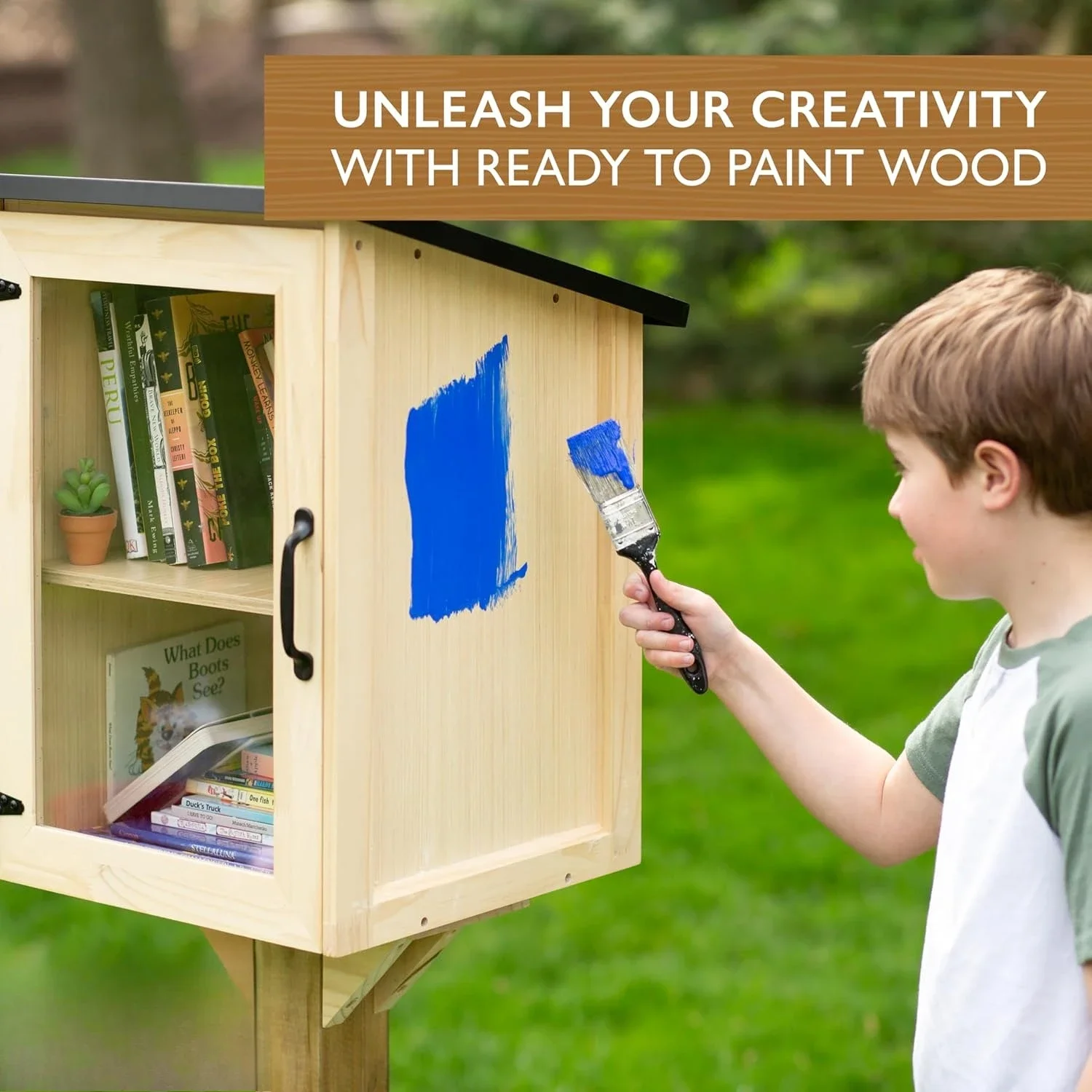 

Outdoor Library Book Box - Free Literature Exchange Kit for Outside-Little Wood Cabinet for Sharing Books and Arts-16x14x22Inch