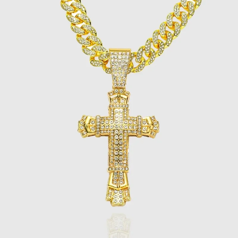 

Hip Hop Big Cross Pendant Necklace Punk Fashion Miami Cuban Chain for Men and Women Religious Prayer Jewelry Accessories