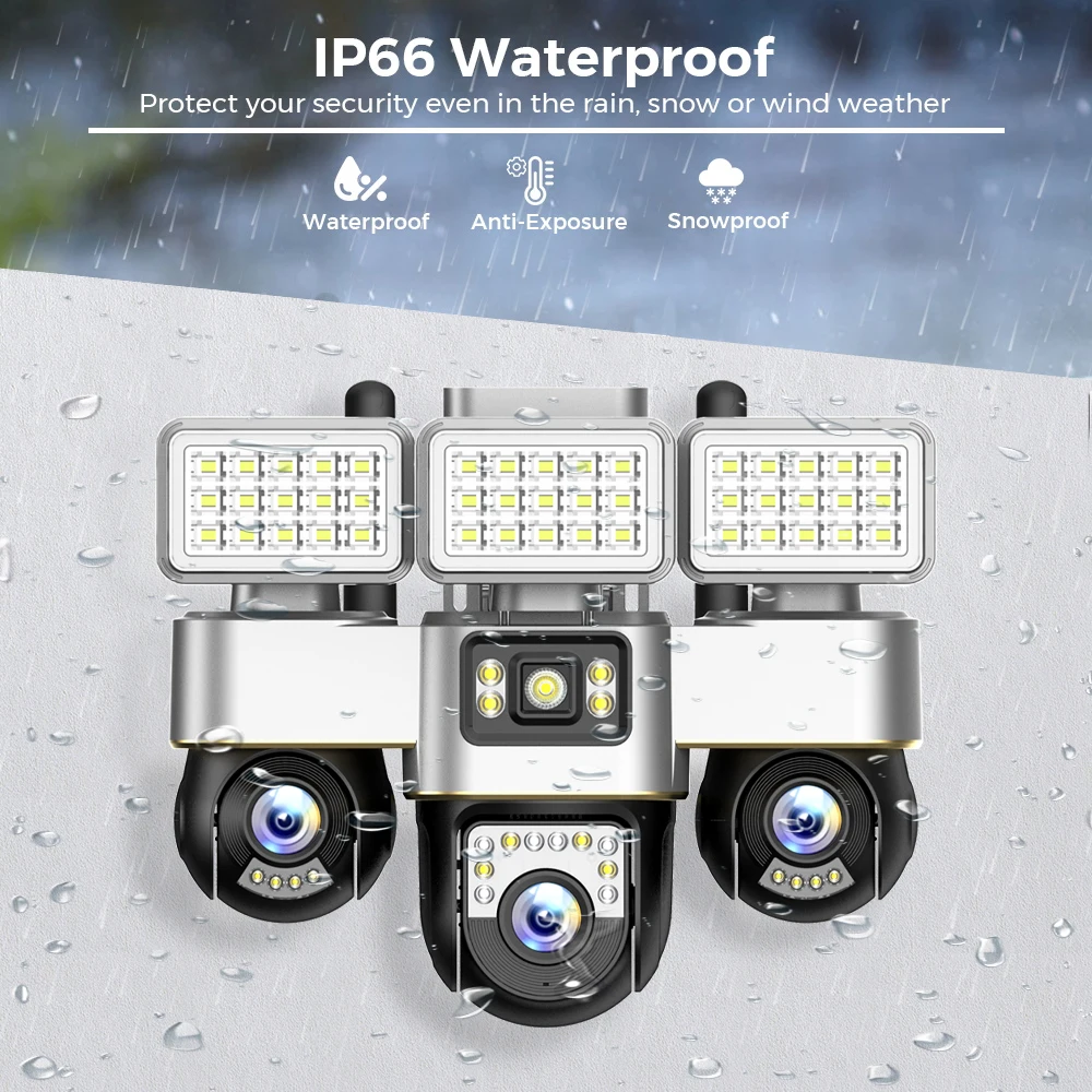 15MP Three Lens Camera Security 4G Sim Card Home Surveillance Cameras With Street Lamp Night Vision Cctv Cam Outdoor Waterproof