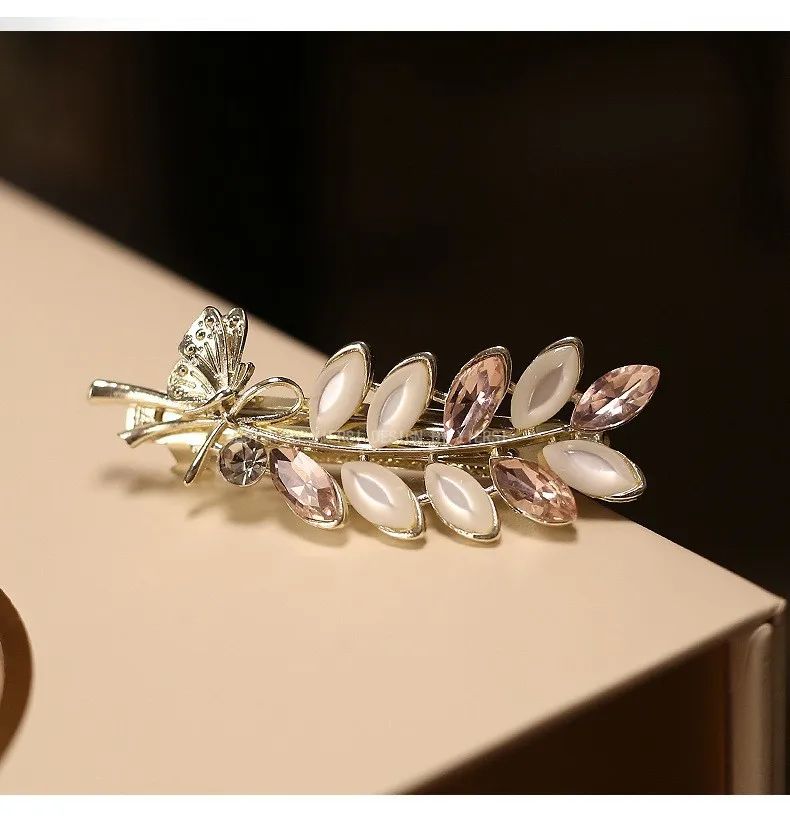 Modna spinka do włosów z imitacji kamienia kociego oka ze stopu cynku - elegancka pozioma spinka, uniwersalna ozdoba do włosów dla kobiet.