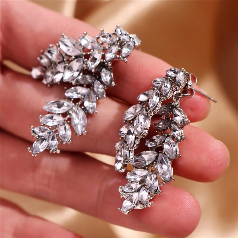 الأقراط الكريستالية من ورق الصفصاف للنساء ، الزركون اللامع ، الضوء ، الموضة الفاخرة ، حفل زفاف رومانسي ، هدايا مجوهرات للفتيات