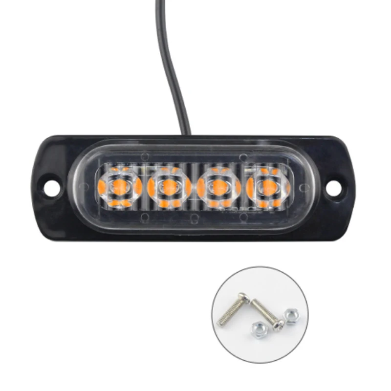4pcs Ultra Thin 12V-24V Truck Vans Side Solid Light 4 LED Signal Warning Decorative Turn Signal Lamp Car Accessories White Red