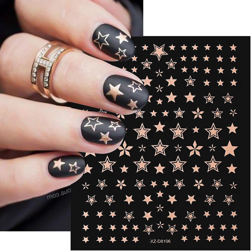 12 個 3D ローズゴールドスタームーンちょう結びネイルアートステッカーボヘミア太陽の葉自己粘着ネイルスライダー豪華なマニキュアデカール