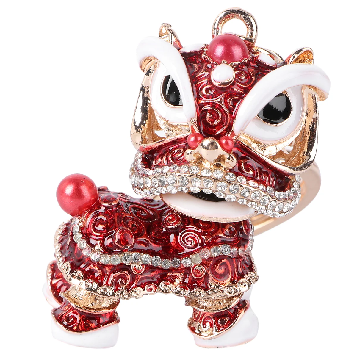 Creative Key Holder Crystal Rhinestone Lion Dancing Keychain Chinoiserie Accessory Metal Rich Colors Shiny Design