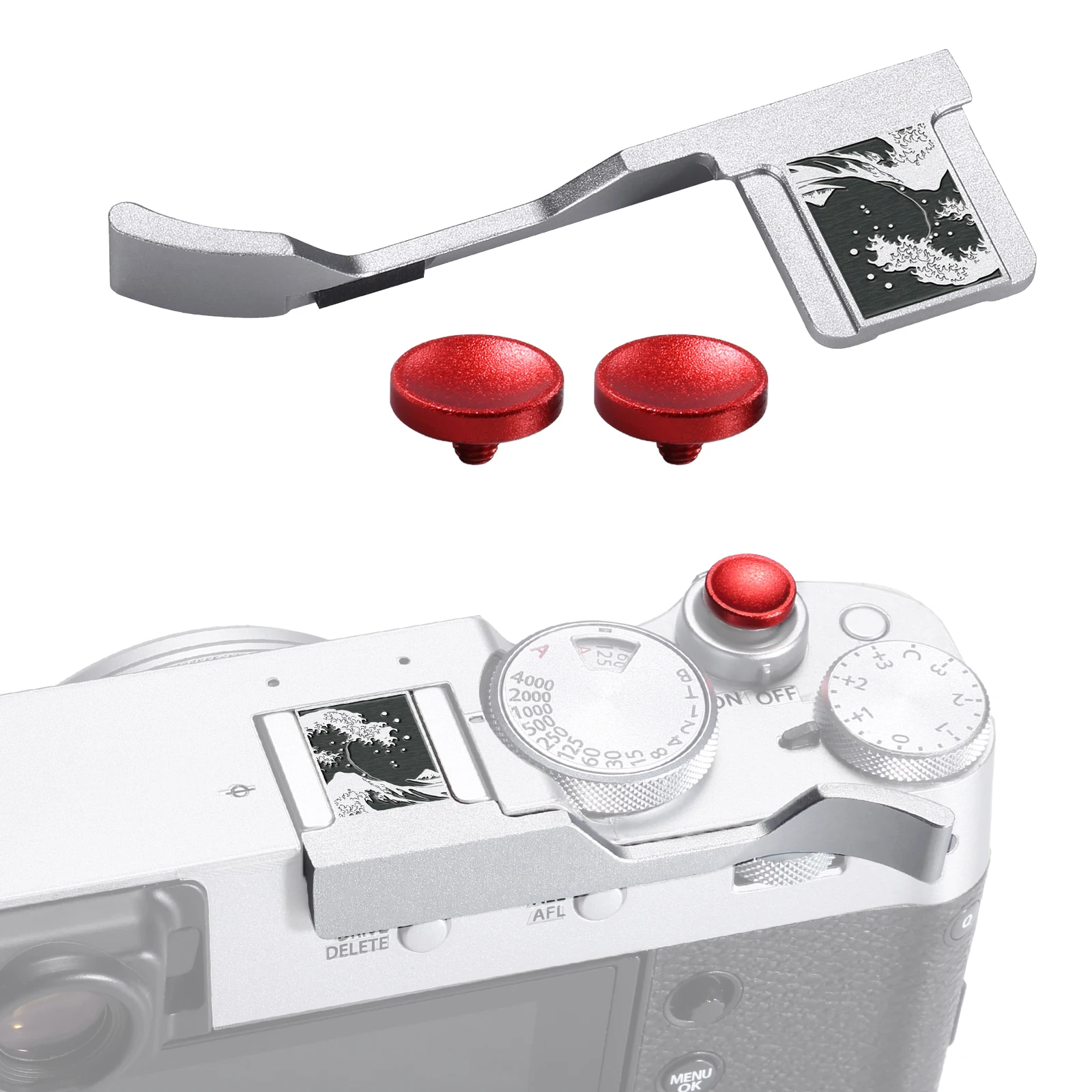 For FujifilmX100V X100VI Thumb Grip With Hot Shoe Cover Shutter Button Kit Metal Camera Accessories Silver