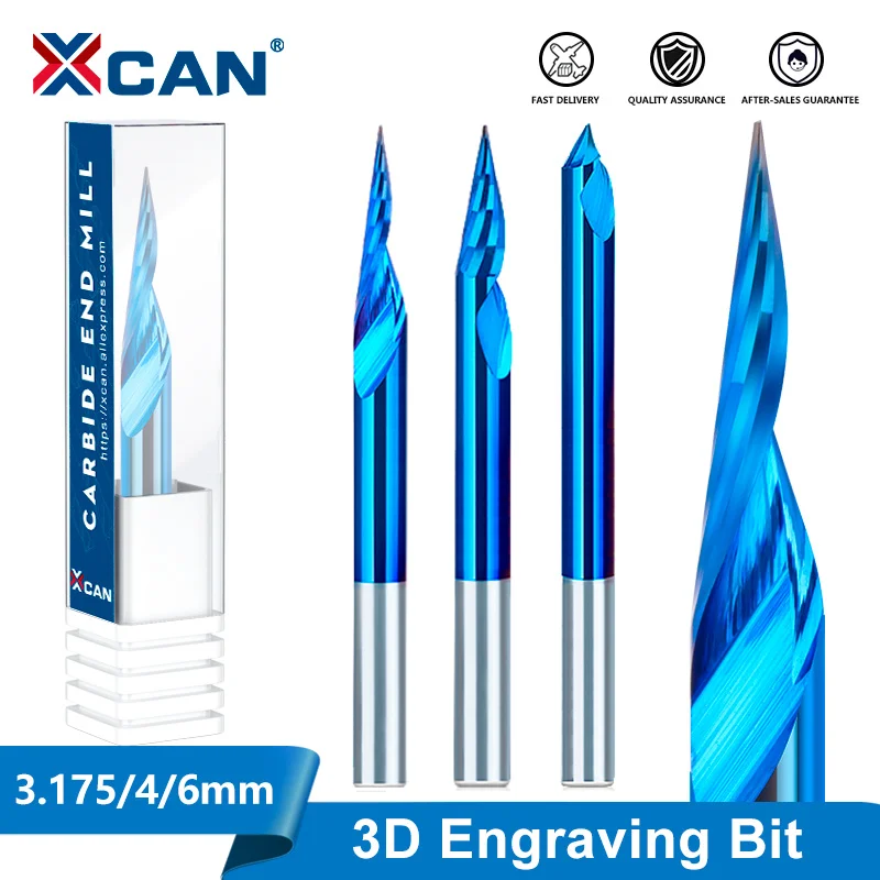 XCAN frez do grawerowania CNC frez 1/8 cala 4mm 6mm Shank frez palcowy z węglików spiekanych frez do drewna 15-90 stopni