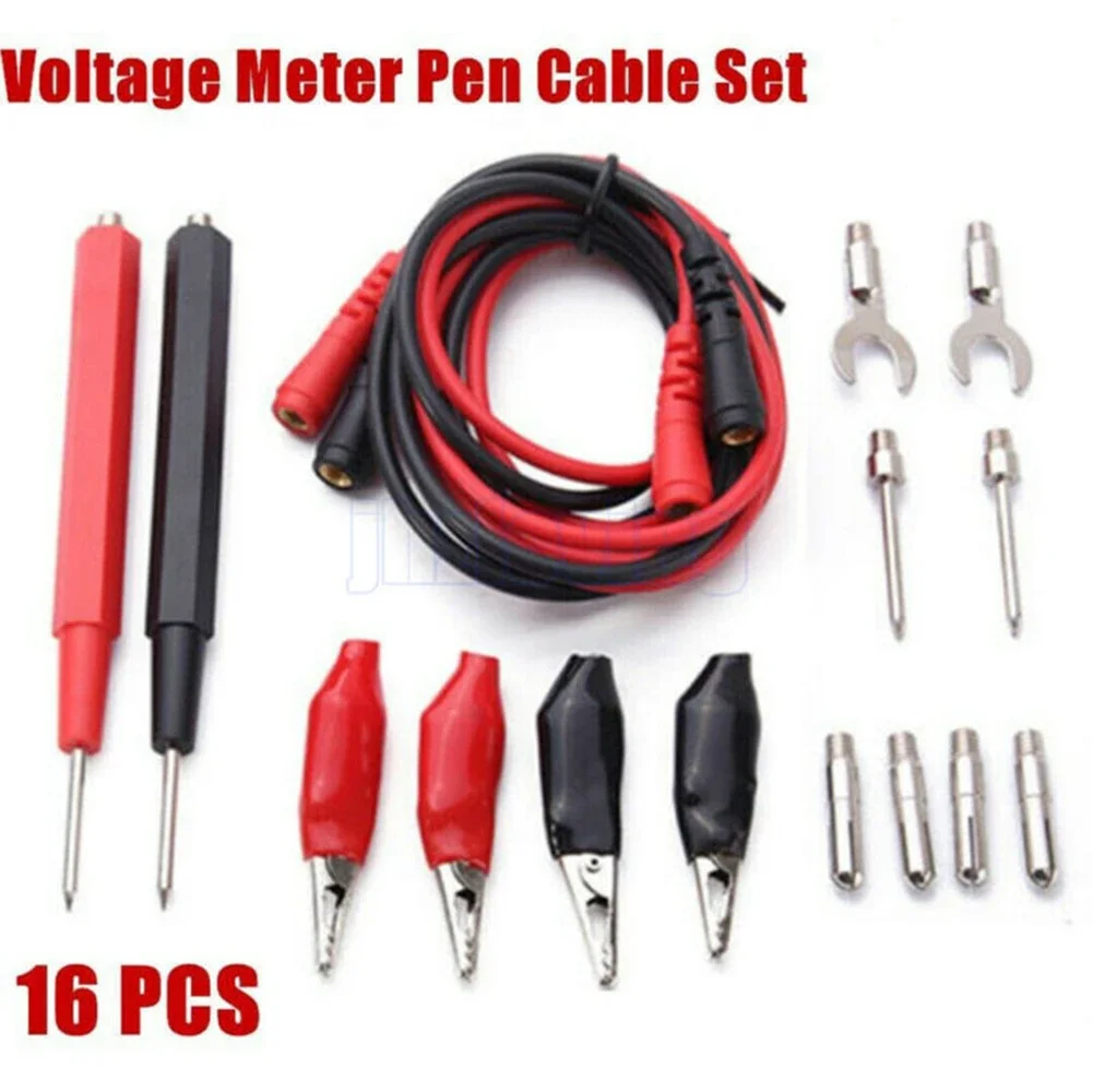 16Pcs 1M Multimeter Test Kit S Probe Voltmeter Cable Clip Kit Electrician Household Electronic Measurement Testing Tool Parts