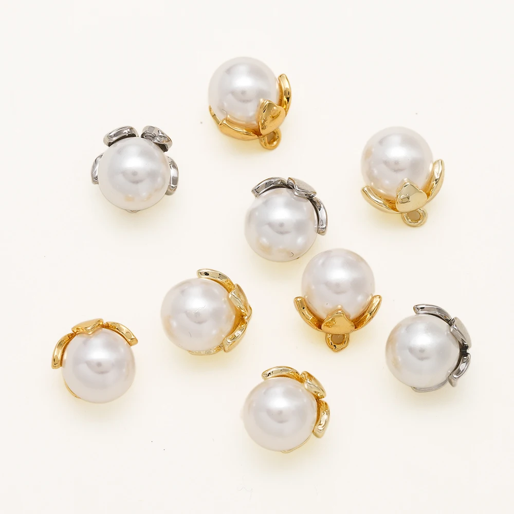 4/10pcs 12mm 14/18K Gold Plated Brass Exquisite Pearl Charms Pendants For Women Earrings Making Jewelry Making Accessories