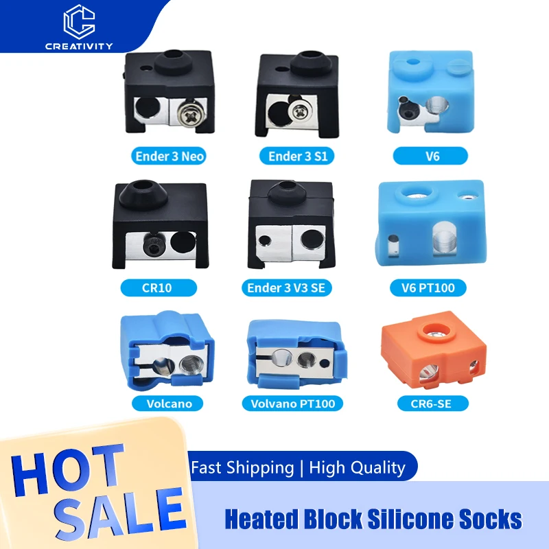 Funda de silicona para calcetines calefactados, cubierta de aislamiento de bloque calefactor de 1/3/5/10 piezas para Volcano/E3D V6 PT100/ Ender 3 V3 SE/ CR10/CR6-SE