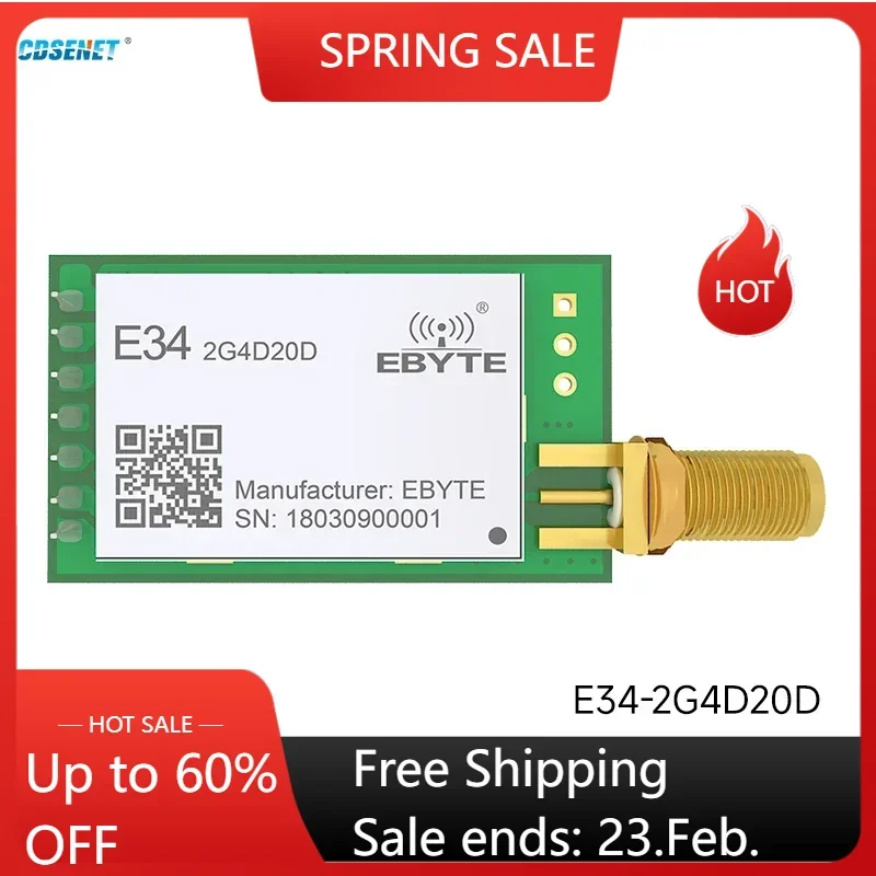 nRF24L01P 2,4 ГГц 20 дБм Радиочастотный модуль дальнего действия Беспроводной трансивер E34-2G4D20D Полнодуплексный 2,4 ГГц nRF24L01 SMA iot-передатчик