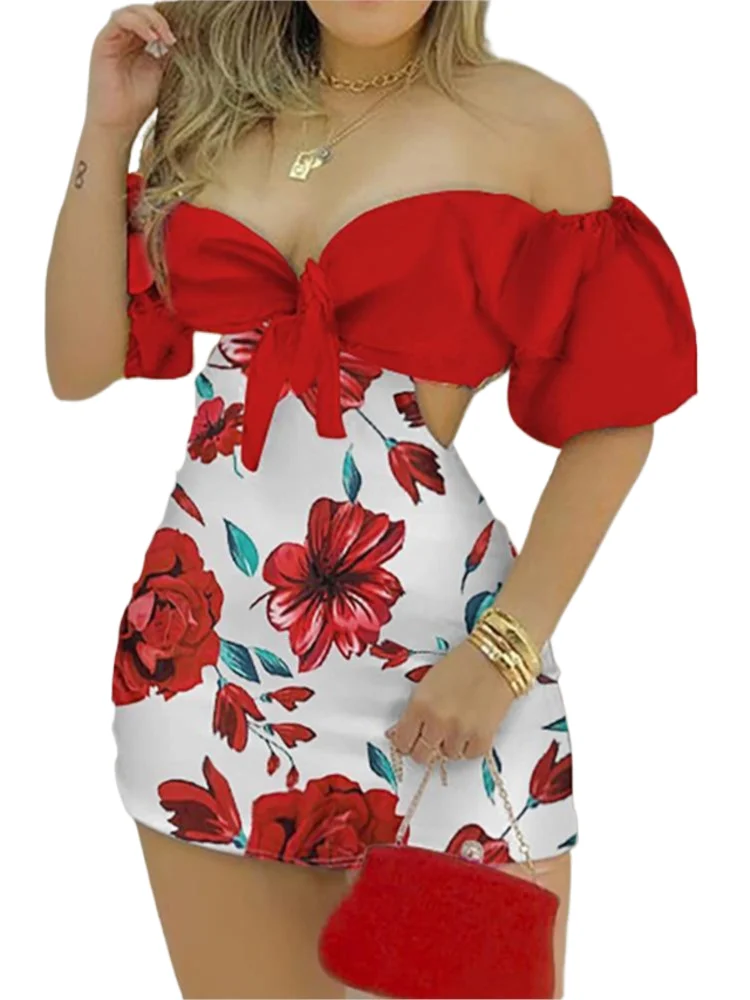 Letnie kombinezony damskie z kwiatowym nadrukiem, dopasowane, krótkie, seksowne, z jednym ramieniem, z wycięciami, obcisłe, eleganckie, streetwear