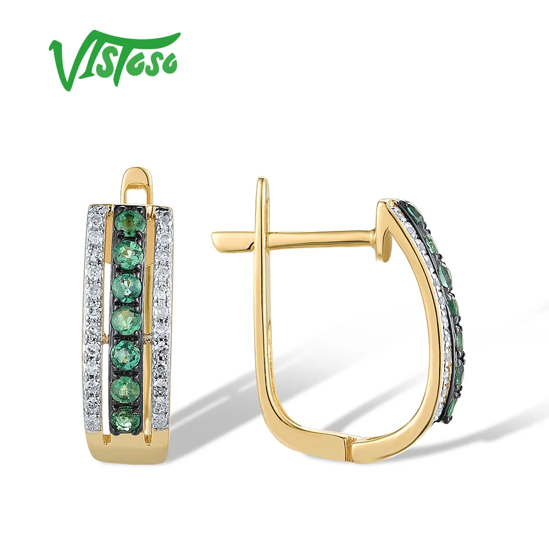 VISTOSO Real 14K 585 Yellow Gold Earrings For Women Diamond Ruby Emerald Multi Colorful Stone Rainbow Fine Jewelry