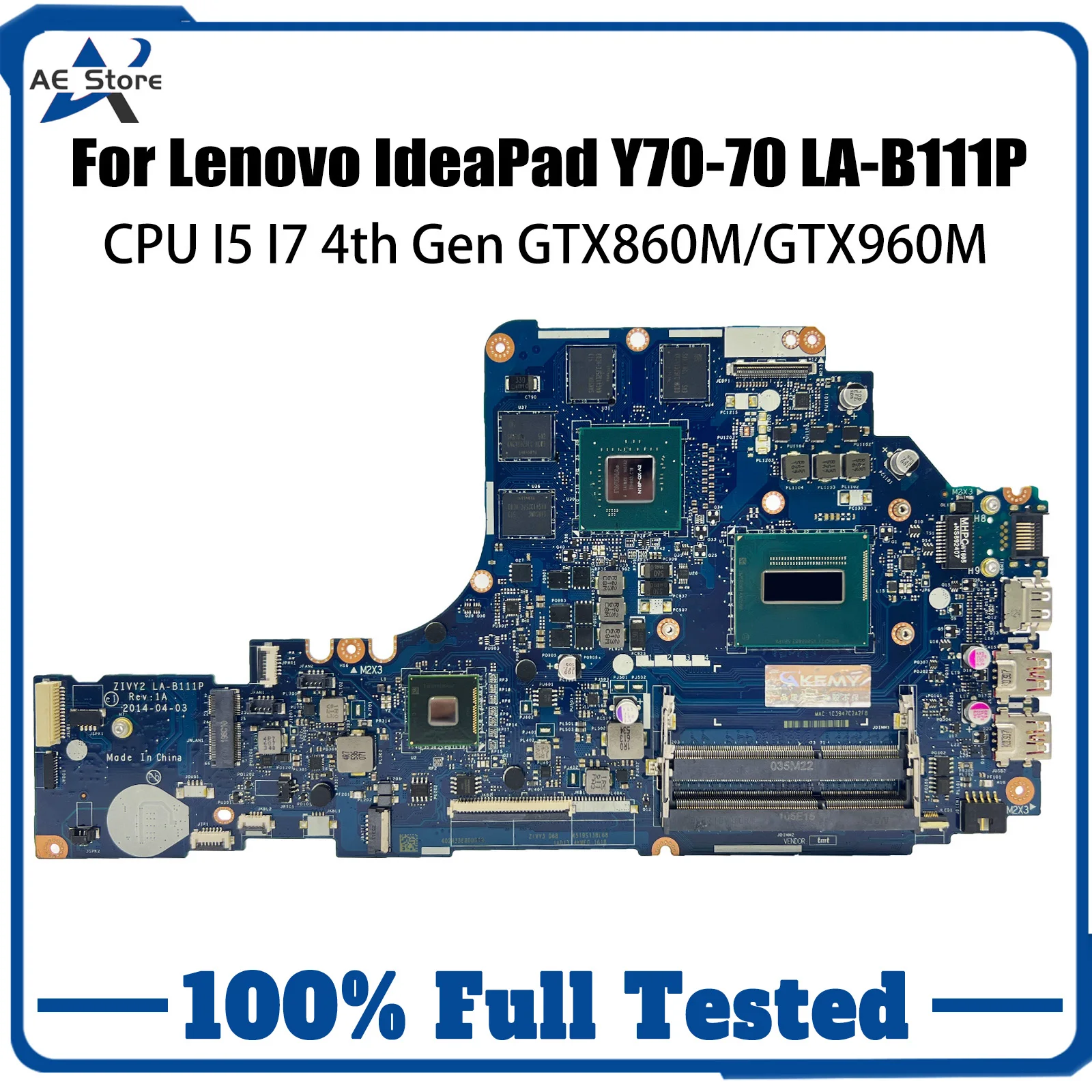 LA-B111P For Lenovo Y70-70 Laptop Motherboard with I5 I7 4th Gen CPU GTX860M/GTX960M V4G FRU 5B20H29171 100% Tested