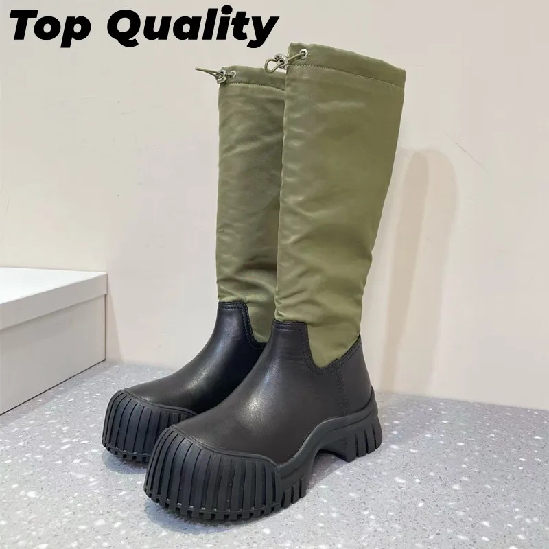 

Women's Fashion Simple Splicing Color Long Boots High Tube Women's Zipper Round Head Cowhide Long Boots