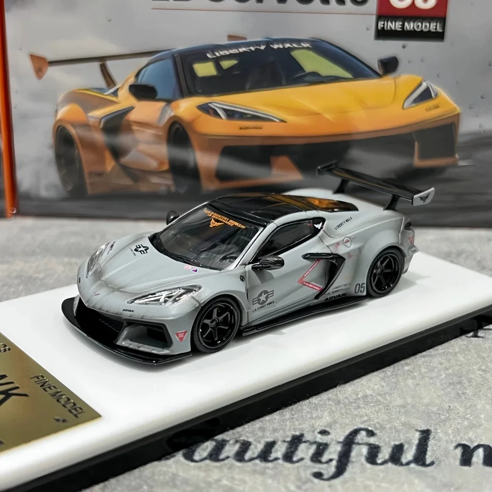 In Stock FINE MODEL 1:64 LBWK Matte Battle Grey #05 Corvette C8 Widebody Diecast Collectible Model Vehicle