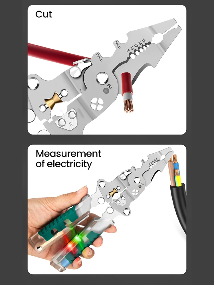 Fususbe سلك تجريد كماشة اختبار الجهد كابل قطع العقص كماشة متعددة الوظائف سلك متجرد كماشة كهربائي