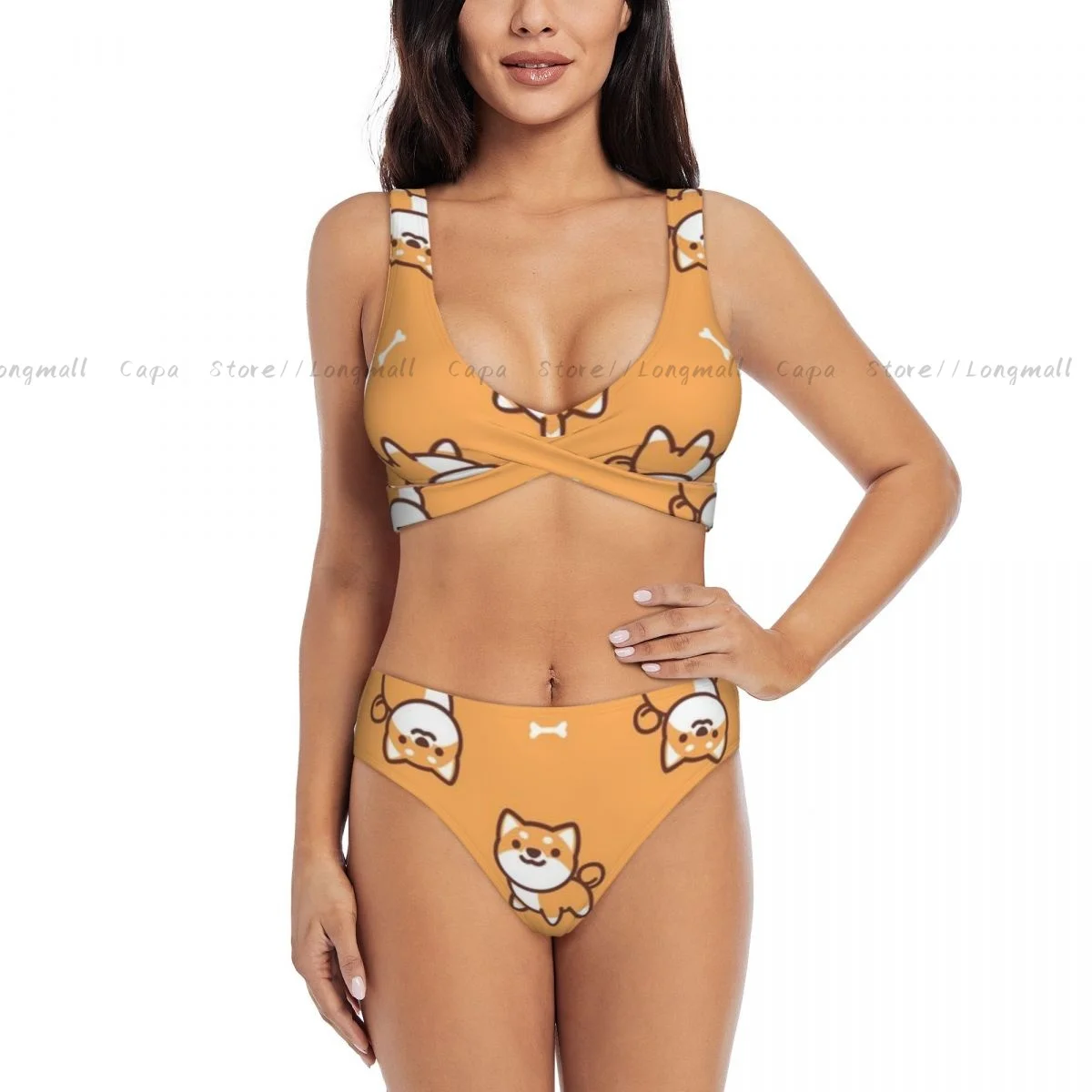 Conjunto de Bikini para mujer, bonito traje de baño con perro Shiba, traje de baño femenino con realce