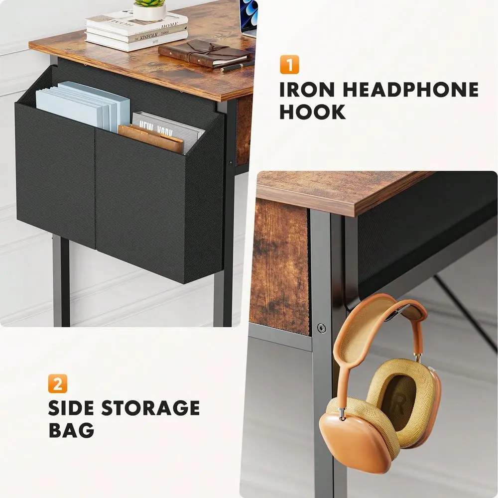 Small White Desk With Drawer, Compact Computer Writing Table For Bedroom, Home Office Small Spaces