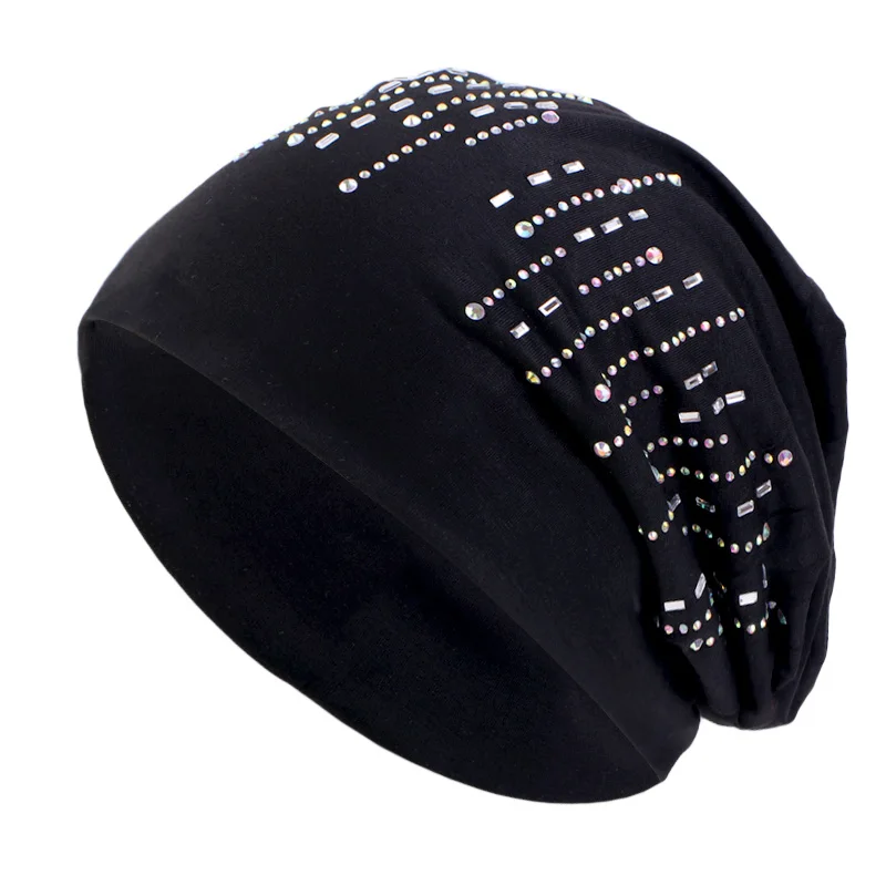 

Fashion Slouchy Beanies Hat Turban For Women Solid Color Rhinestones Diamond Skullies Female Casual Soft Warm Hats Cap Bonnet