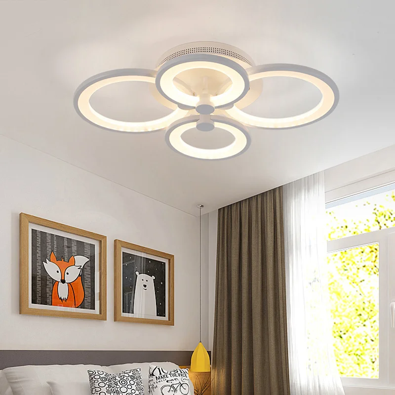 Round LED Dimmable Chandelier Ceiling Light With Remote, 4/6 Head