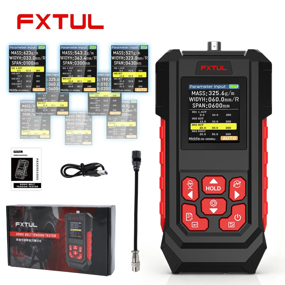 Misuratore di Tensione Cinghia FXTUL 10Hz-5000Hz Tester Portatile di Tensione Cinghia Sonico Strumento di Misurazione per Ispezione Motore Automobilistico