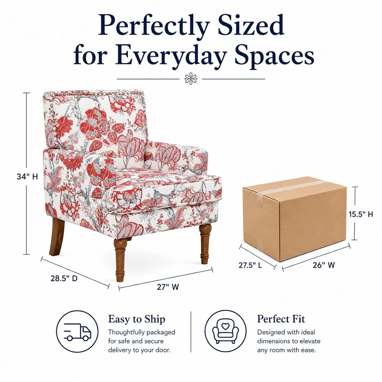 Floral Upholstered Armchair Nailhead Trim Wood Legs Farmhouse Reading Sofa Living Room Bedroom Guest Room, Customized