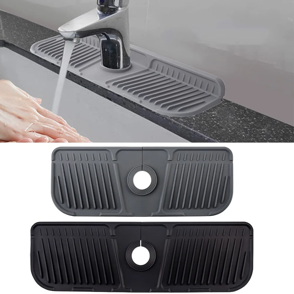 Practical Silicone Faucet Mat Black/Grey Faucet accessories Water Catcher Mat Splash proof Sink Splash Pad Kitchen Bathroom