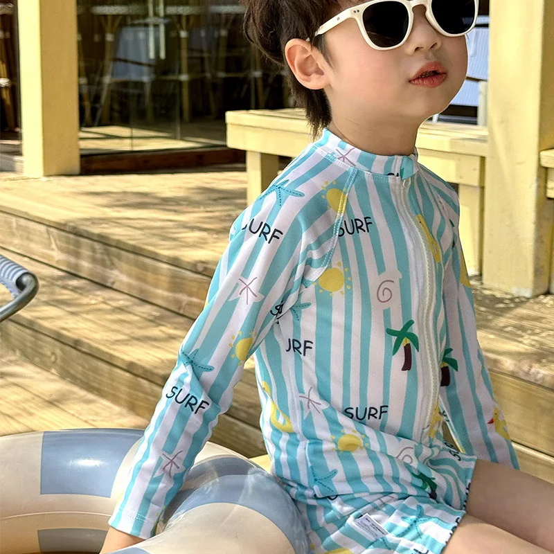 WackDaria Colorful Kid's One Piece Swimsuit for Boys UV Protection Beach Wear Lovely Patterned Boy's Bathing Suit for Fun