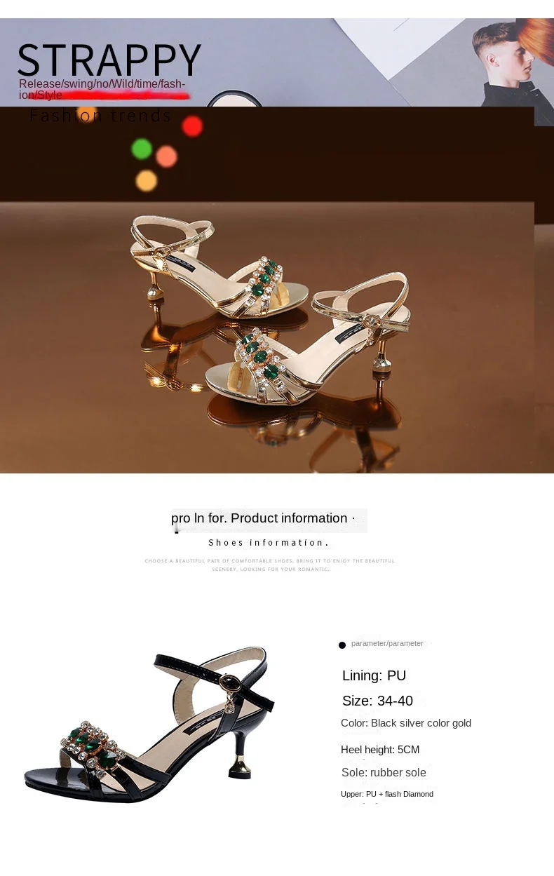 Rhinestones Elegant Medium Heel Women's Shoes 2022 Sexy Female Dress Summer  Sandals Luxury for Ladies Wedge Shoes black gold - AliExpress
