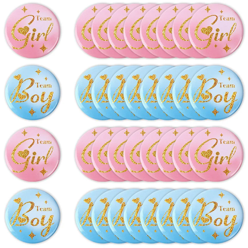 20/30Pcs Gender Reveal Badges, Team Girl Team Boy Pink Blue Pins, Mommy Daddy Voting Pins for Baby Shower Halloween Christmas view 6