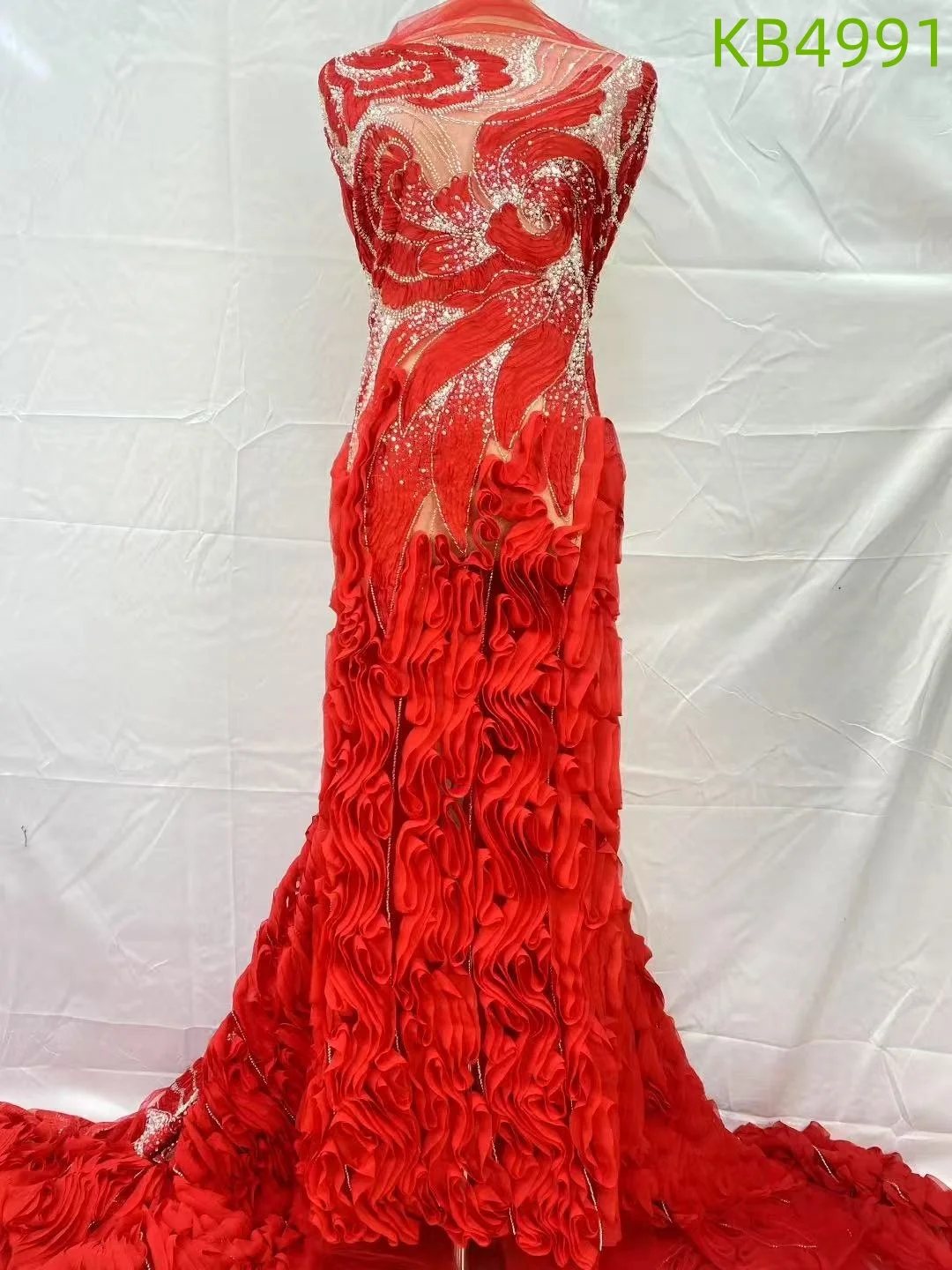 Latest African 3D Flower Lace Fabric 2025 High Quality Embroidery French Mesh Lace Fabric Sequins Beads Lace For Sewing KB4991