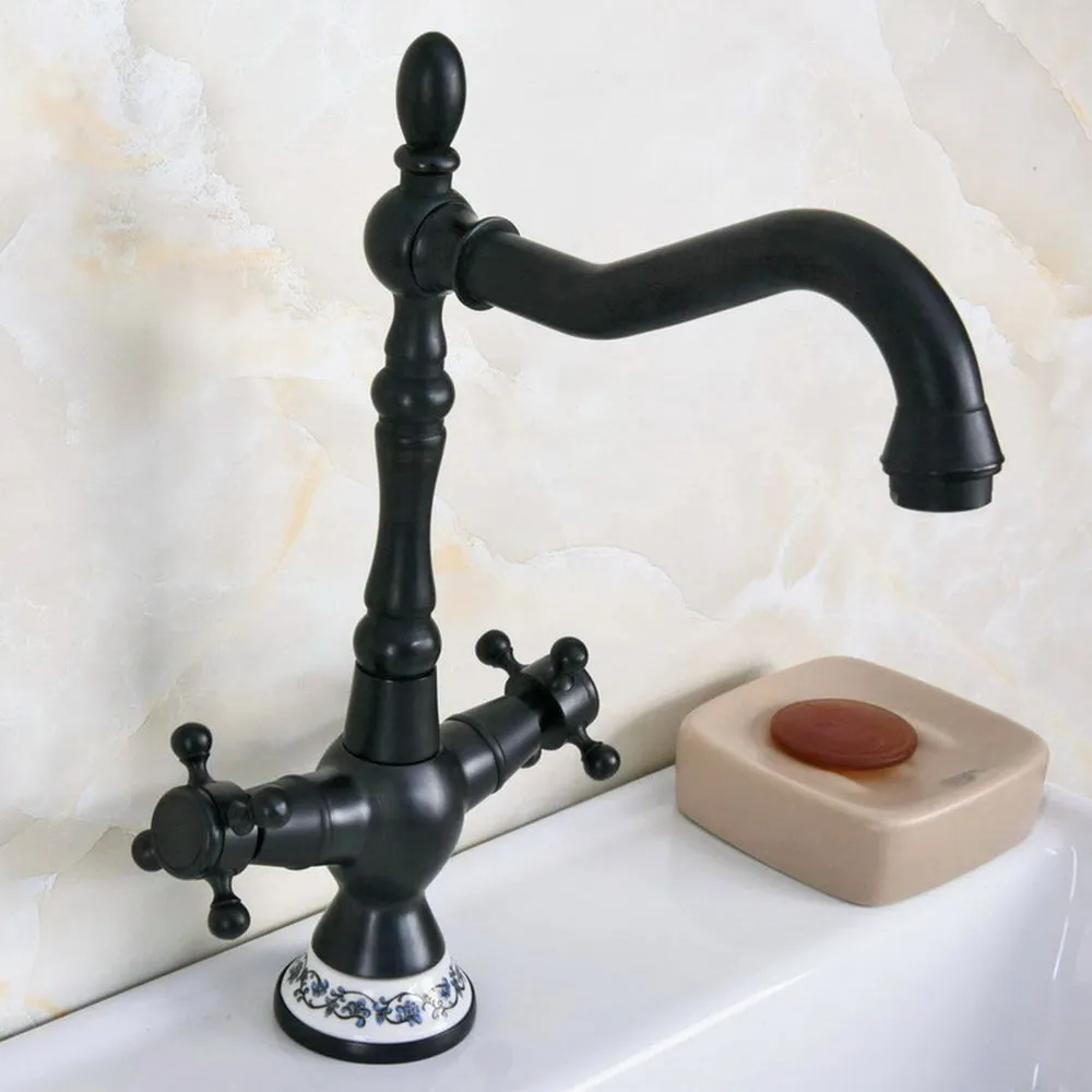 

Black Oil Rubbed Bronze Ceramic Base Kitchen Wet Bar Bathroom Vessel Sink Faucet Single Hole Swivel Spout Mixer Tap Lnf646