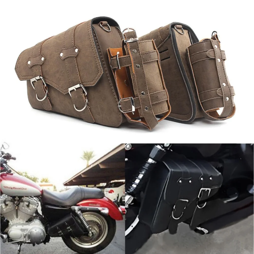 

Motorcycle Bags Saddlebag Side Tool Bags w/ Cup Holder Swing Arm Solo Bag Moto Luggage Saddle Bag For Harley Honda Suzuki Bobber