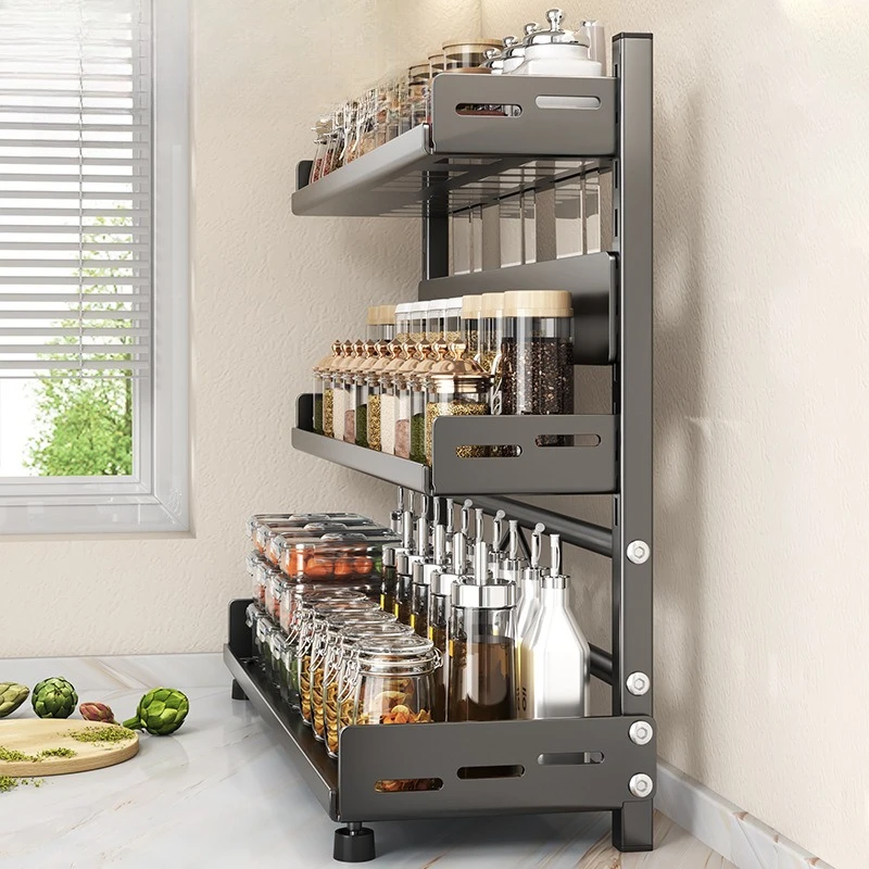 

Kitchen Wall Mount Spice Rack No Drill Multi Layer Storage Shelf for Knives Utensils